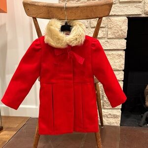 Janie and Jack Red Pea Coat with Faux Fur Collar 18-24 Months NWT